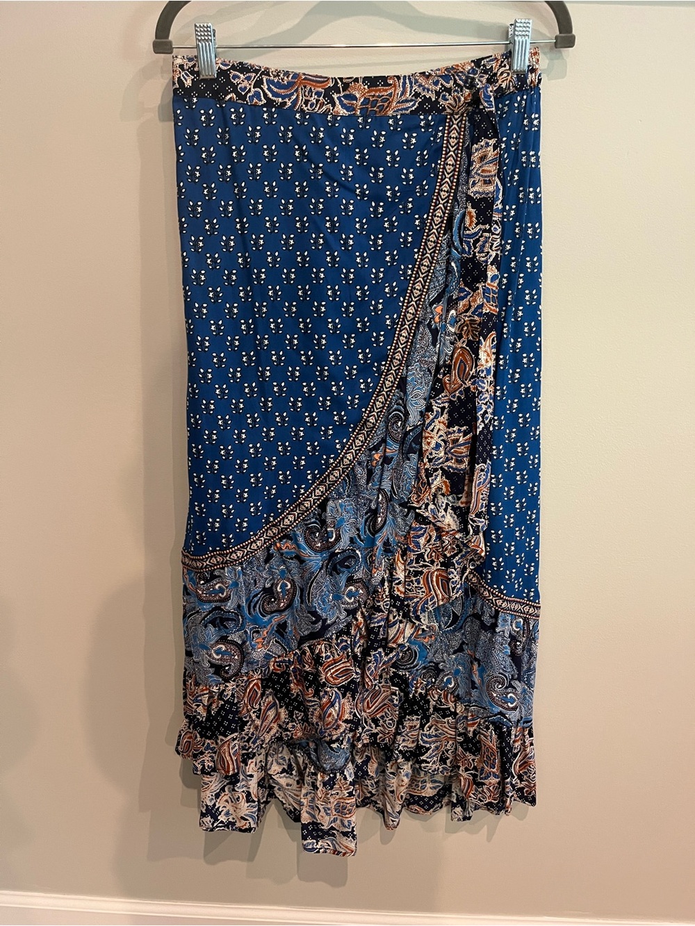 Christian Siriano Blue Paisley Wrap Maxi Skirt with Mixed Prints